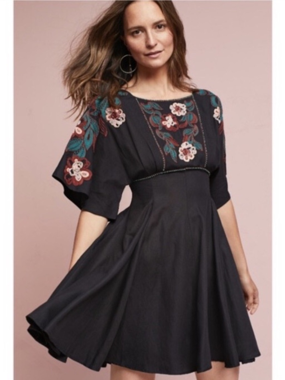Feather Bone for Anthropologie "Priscilla" Embroidered Mini Dress XXSP